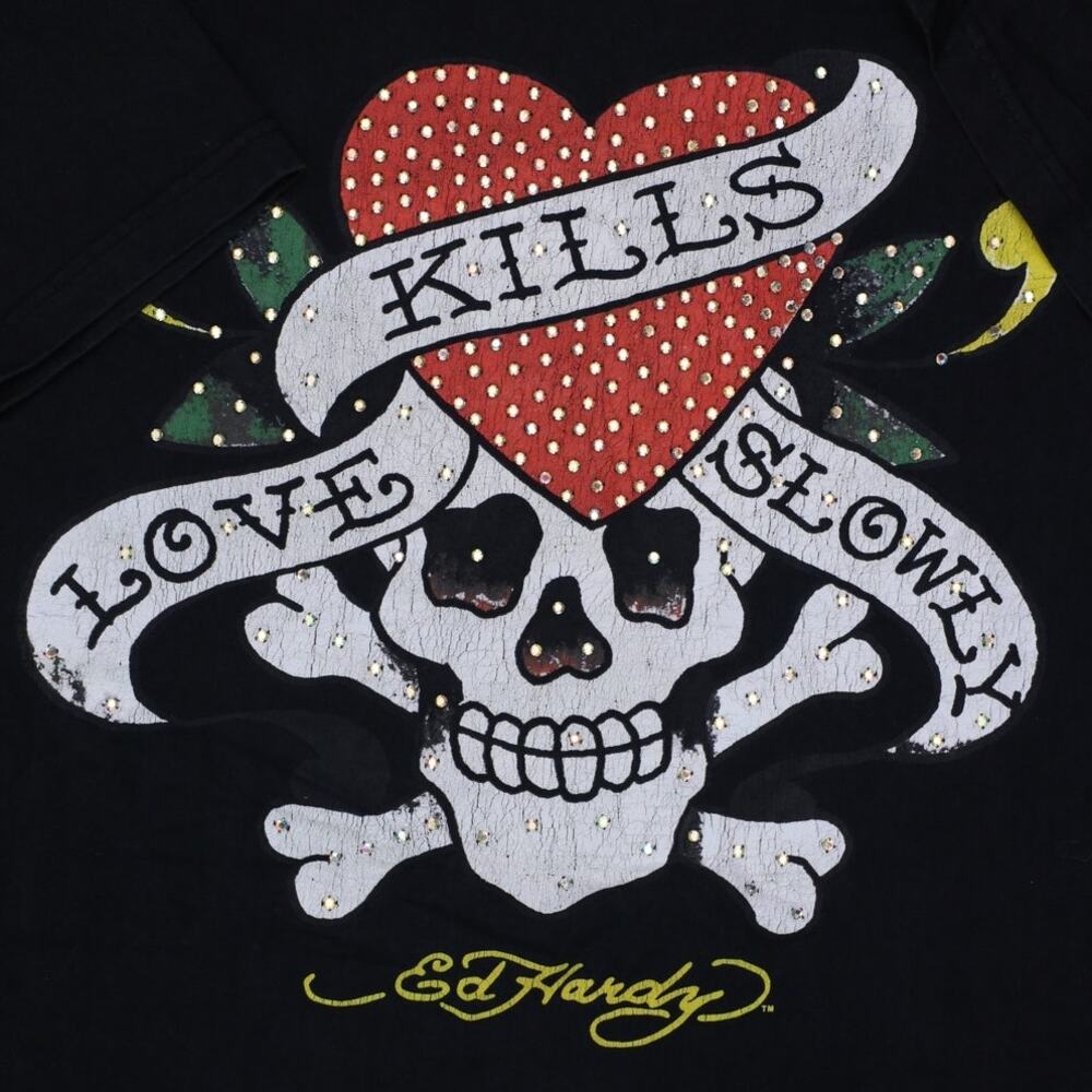 VTG Ed Hardy Skull T-Shirt Black 3XL Christian Audigier Love Kills Slowly Y2K